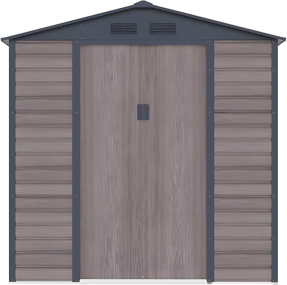 Vente-unique - Abri de Jardin métal effet bois gris 4,15 m² - acier galvanisé - ADELMO