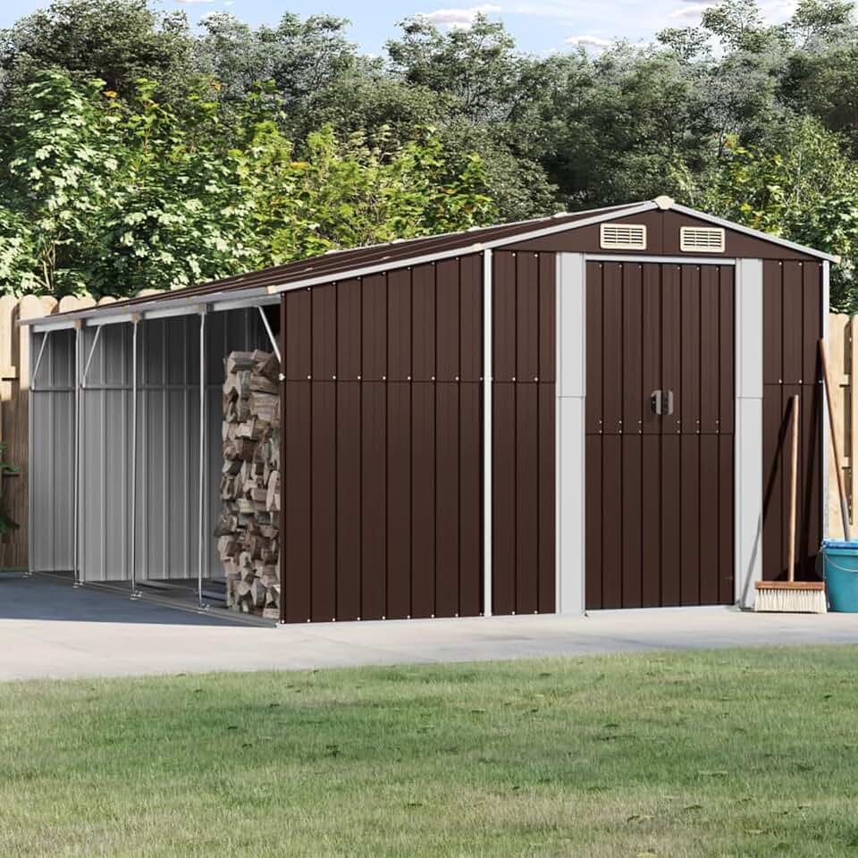 LAPOOH Abri de Jardin Marron 277x365,5x179 cm Acier galvanisé,Abris De Jardin,Abri De Stockage pour Jardin,Abri D'Outils De Jardin