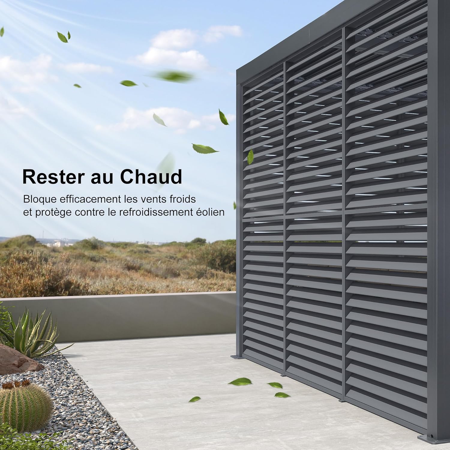 PURPLE LEAF - Pergola bioclimatique 4,6x3,3 m, alu, persiennes fixes