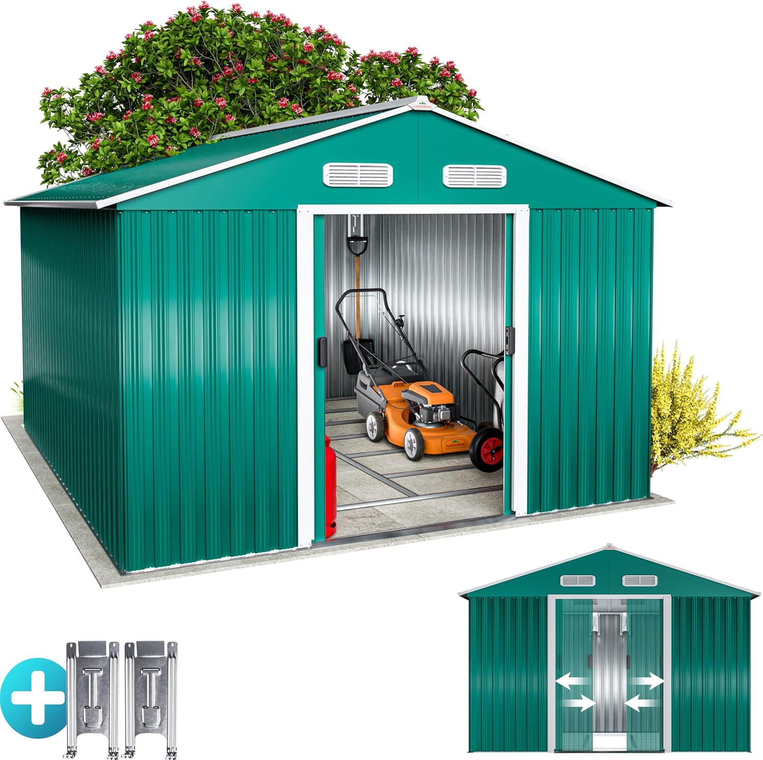 GARDEBRUK - Abri de jardin métal XXXL, 8m², porte coulissante, 315x260x180cm