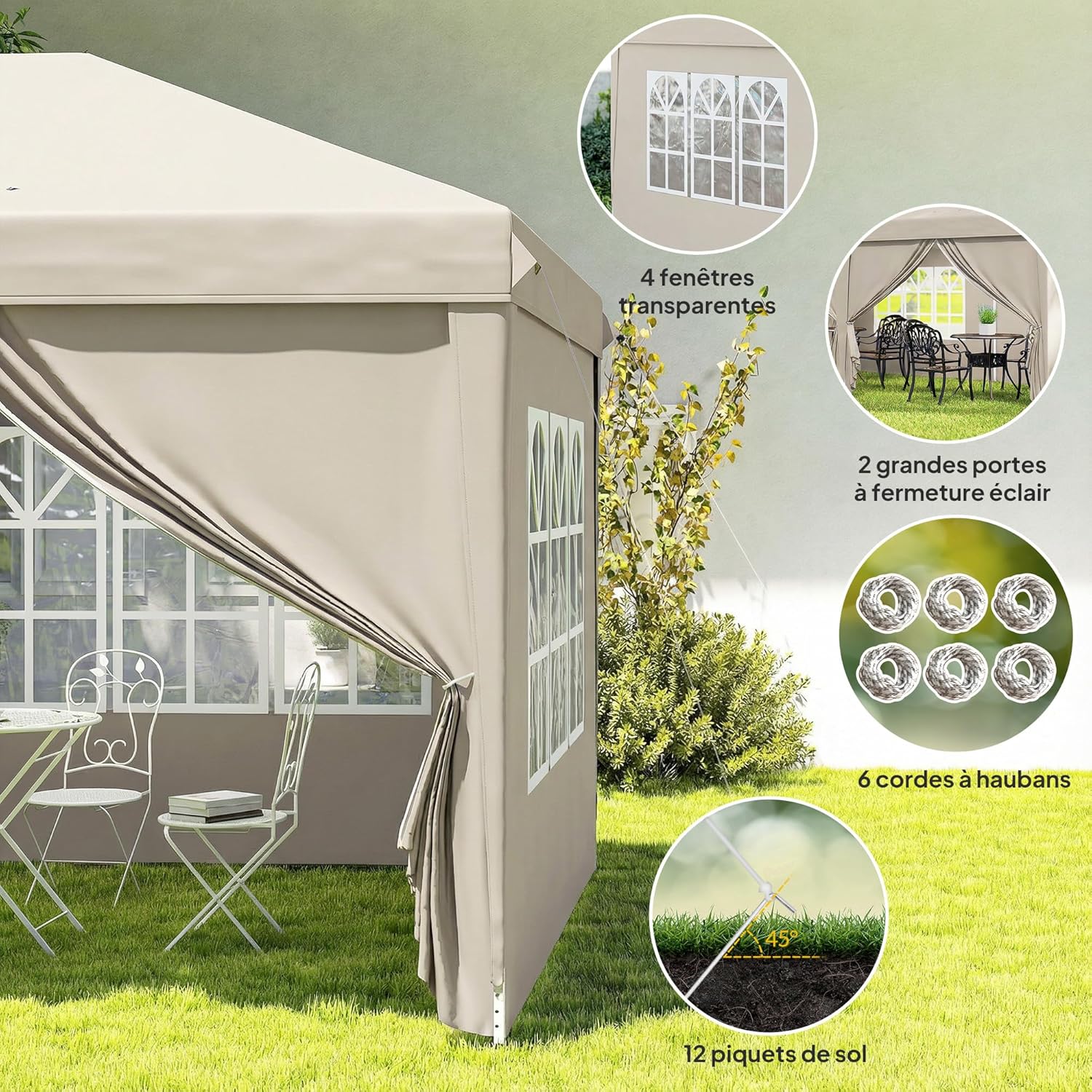 Outsunny - tonnelle pliante 3x6m - côtés amovibles, acier renforcé