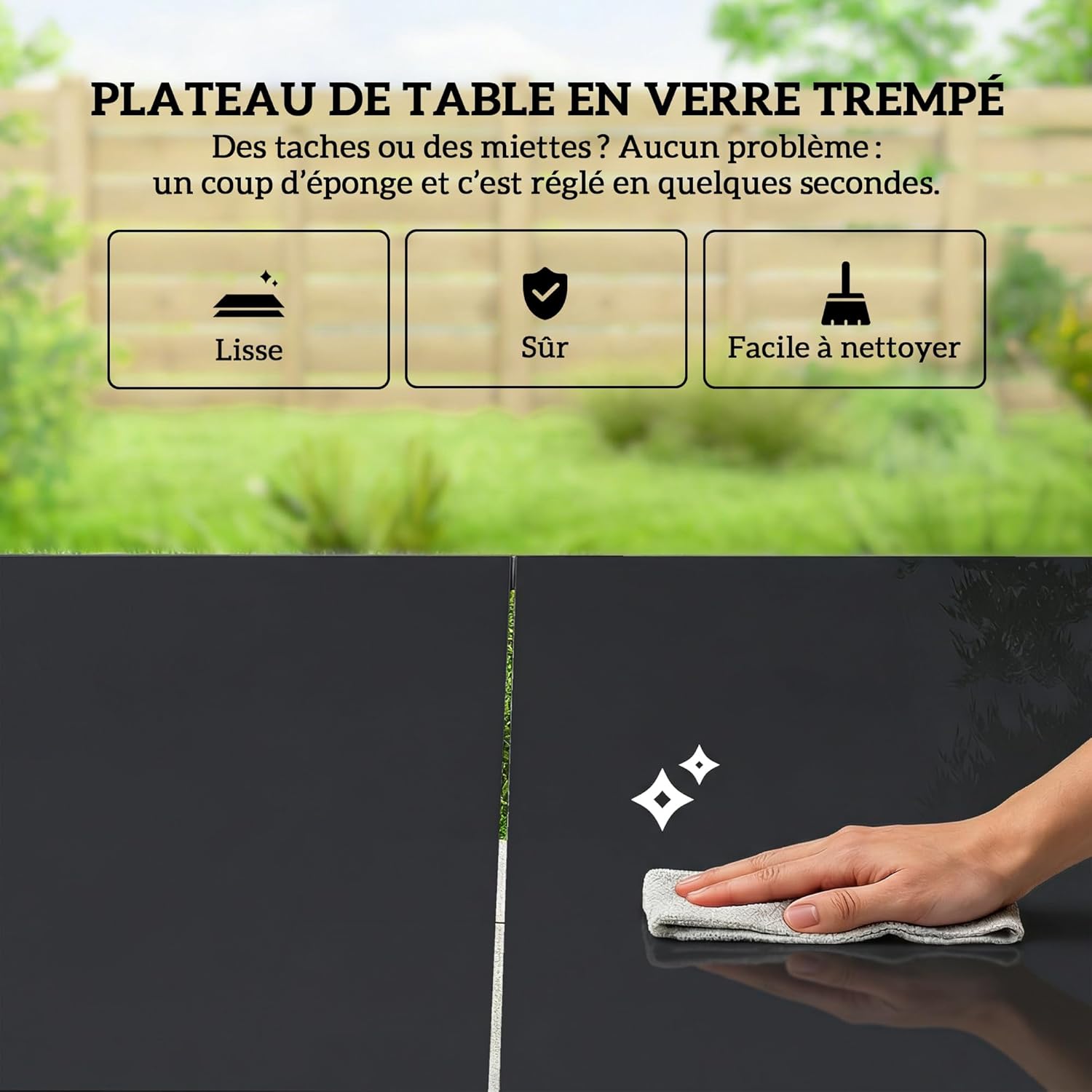 Outsunny - Ensemble salle à manger extérieur 7 pièces - table verre et chaises acier - pour 6 personnes - noir