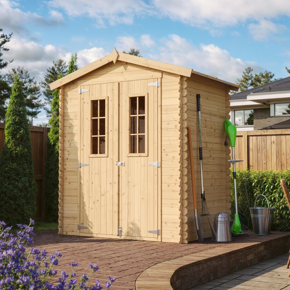 Abri de Jardin en Bois avec Sol TRAITÉ - Stockage extérieur I196xL136xH218 cm/ 1.98 m2 Petit abri à Outils, Local à vélos - TIMBELA M367C+M367G