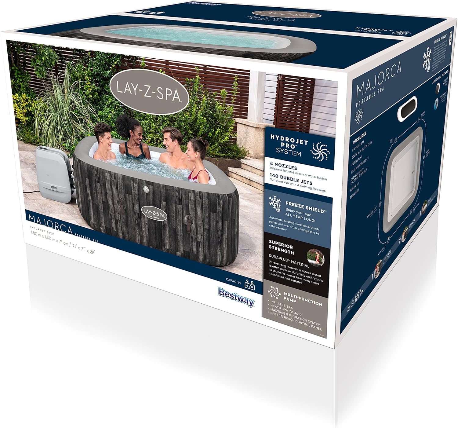 BESTWAY Spa Gonflable carré Lay-Z-Spa Majorca Hydrojet Pro 4-6 Personnes