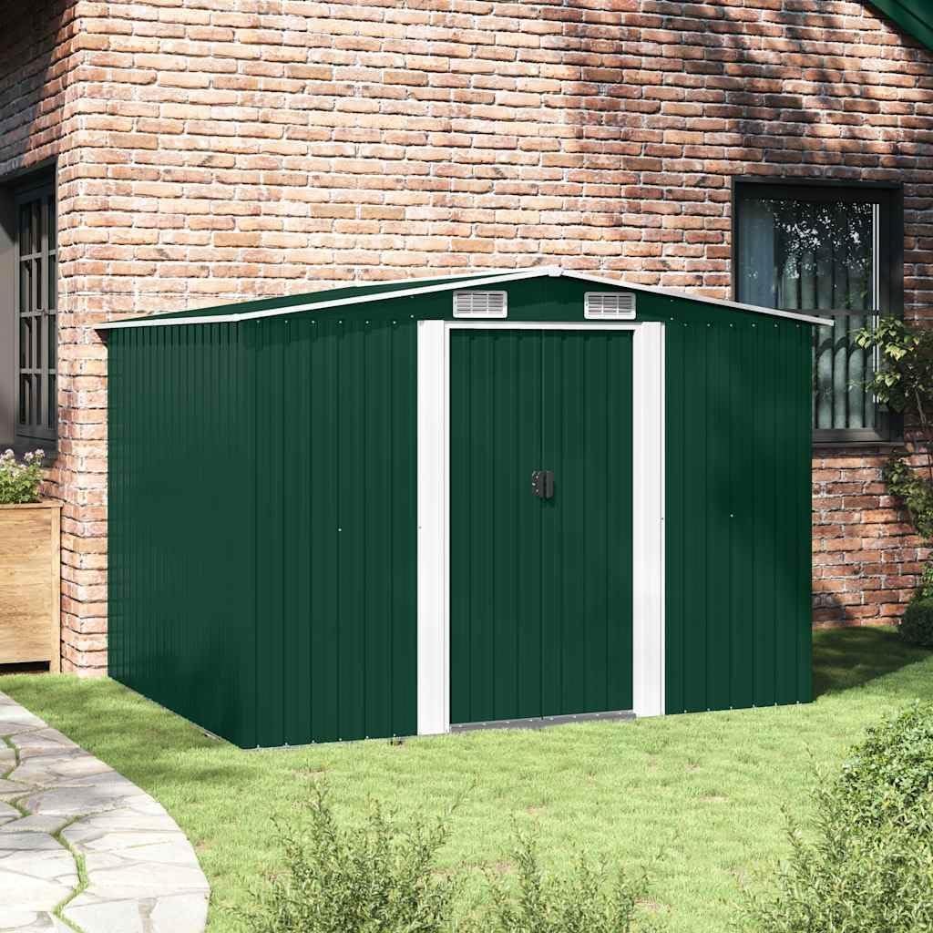 Abri de jardin métal vert - 257x205x178 cm - grande capacité de stockage
