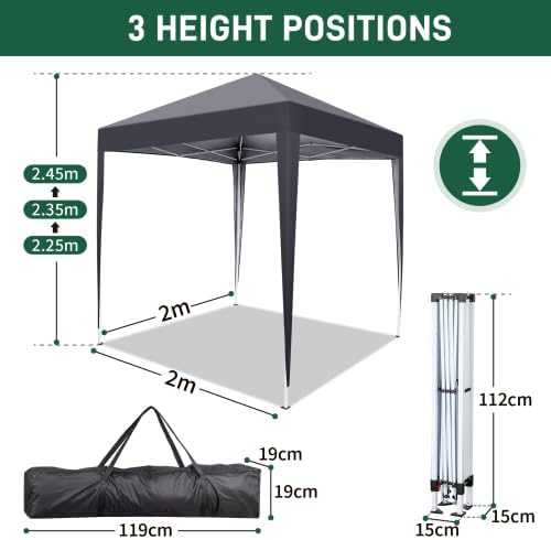 Bonnlo - Tonnelle pliante série jardin - 2x2m - Imperméable, 4 parois, UV 50+, sac inclus