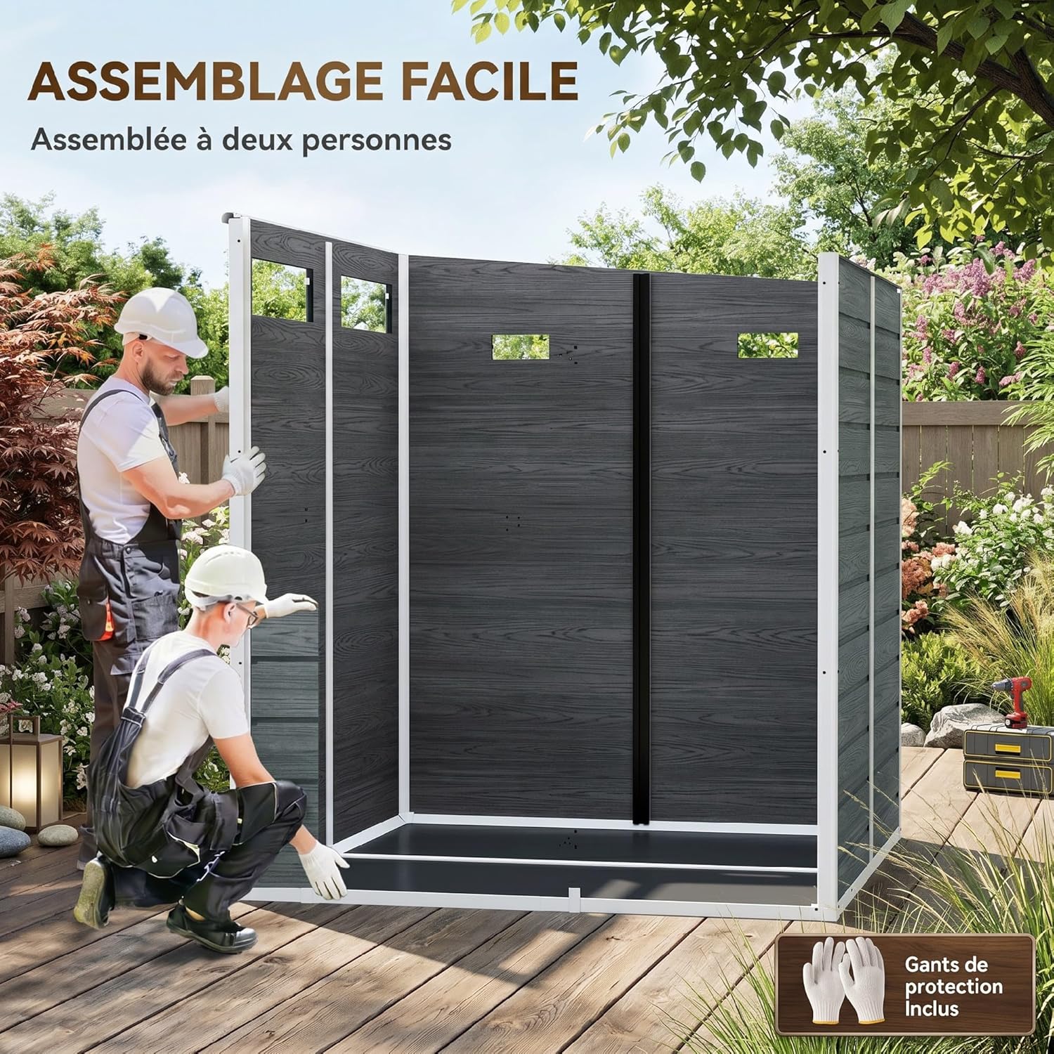 Outsunny - abri jardin résine, 3,3m², alu, plancher, fenêtres, 182x182x183cm