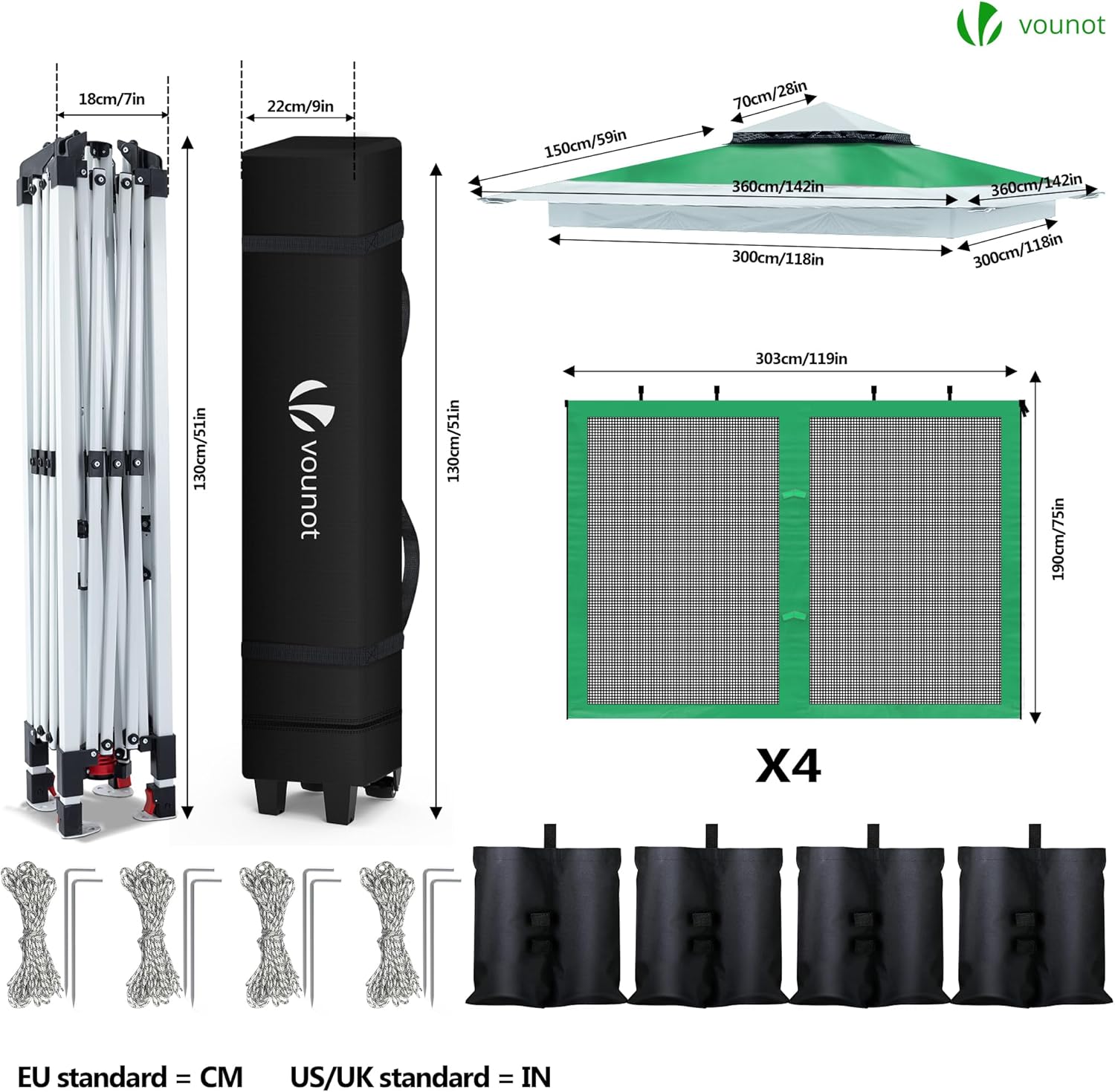 VOUNOT - Tonnelle Pop up jardin 3,6x3,6m anti-UV moustiquaire acier
