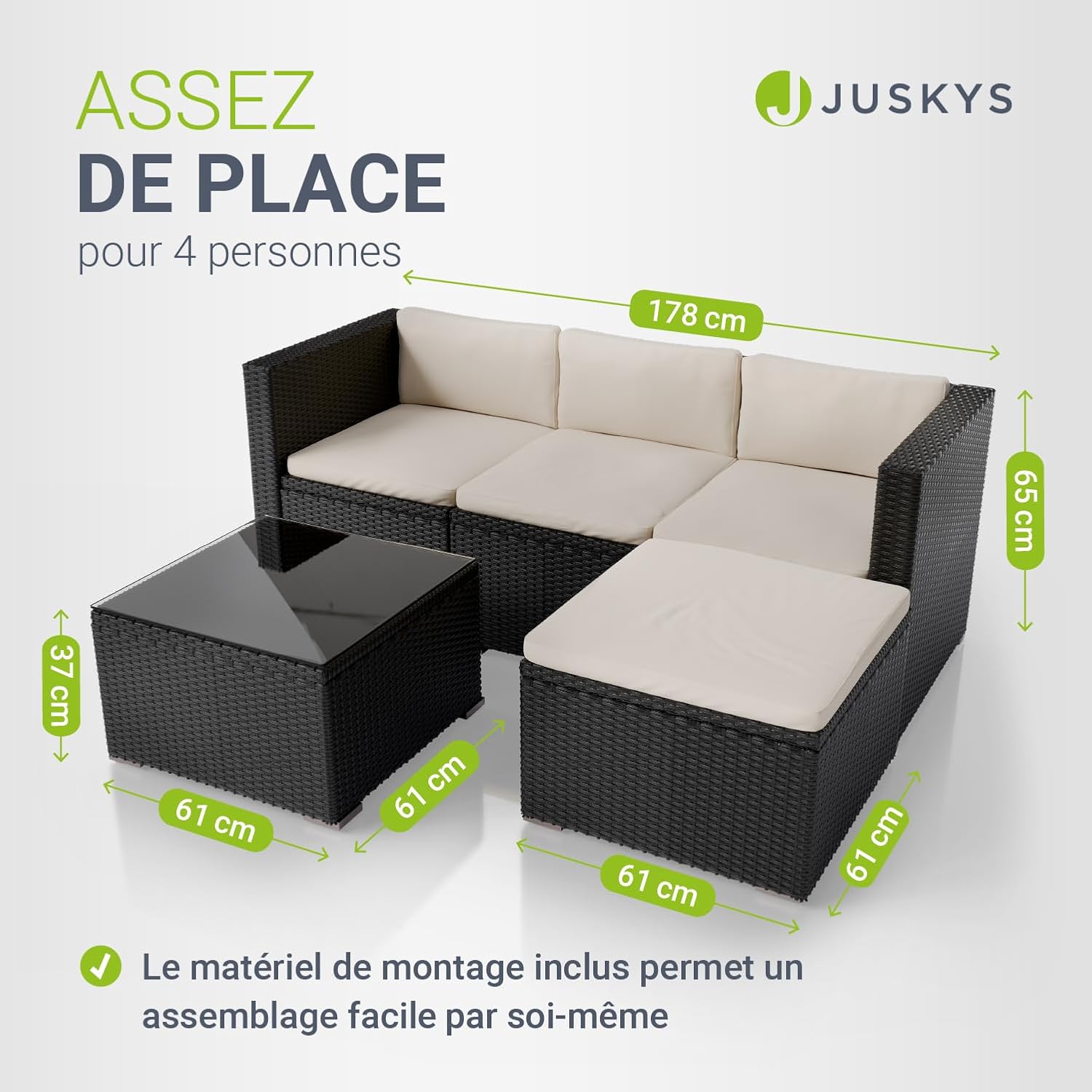 Juskys - Salon Punta Cana M - 3 places, polyrotin, coussins, résistant