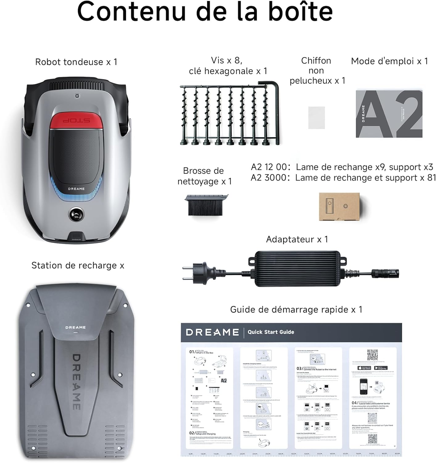 Dreame - A2 série - robot tondeuse 3000m², LiDAR 3D, caméra IA, pente 26,5° - A2 3000