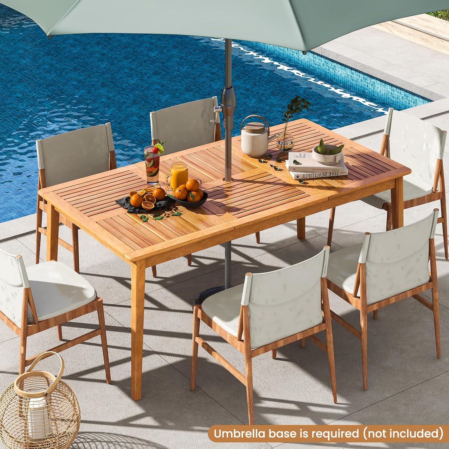 GOPLUS - table de salle à manger extérieur - 90x170 cm - bois acacia, 6-8 pers, trou parasol intégré, charge 160 kg
