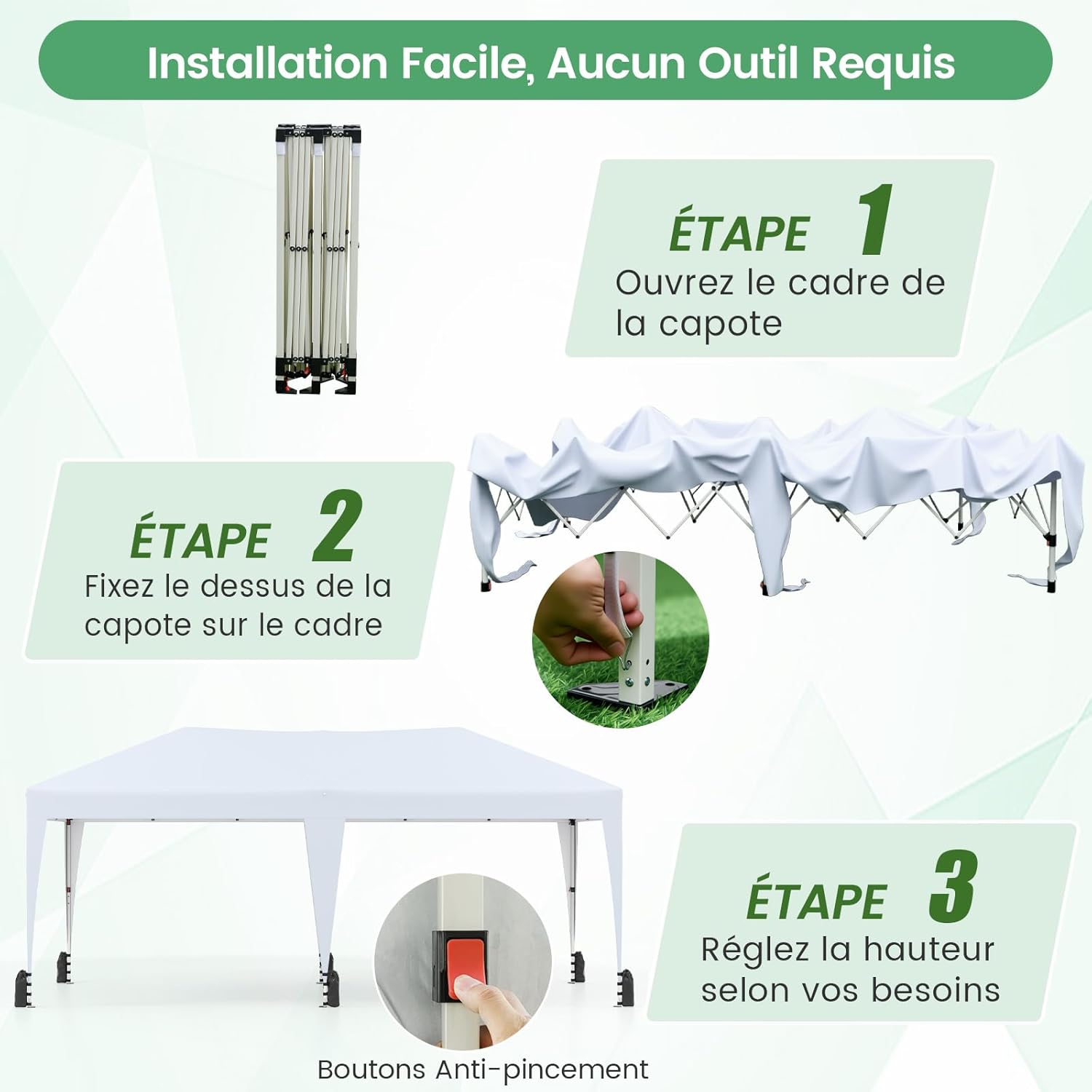 GOPLUS - Tonnelle pliante 3x6m - waterproof, protection UV, sac roulette