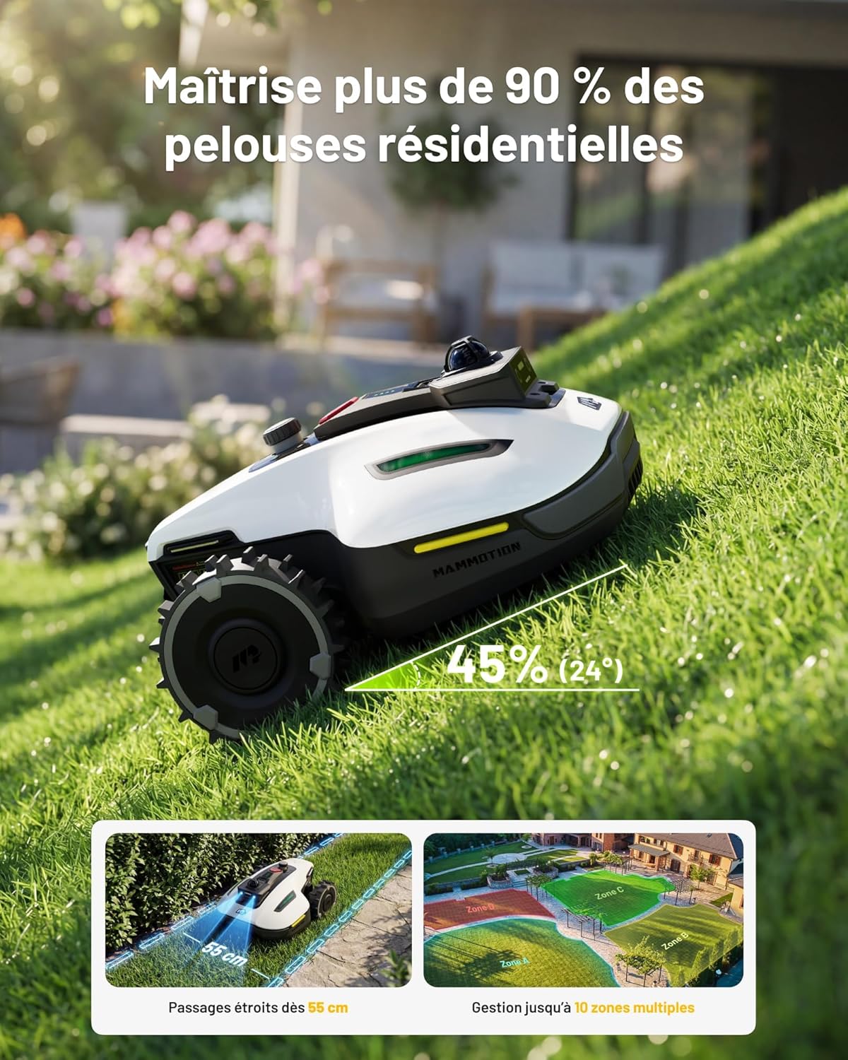 MAMMOTION - YUKA Mini 2 - 1000 m² - IA, LiDAR 360°, caméra, DropMow, pentes 45%