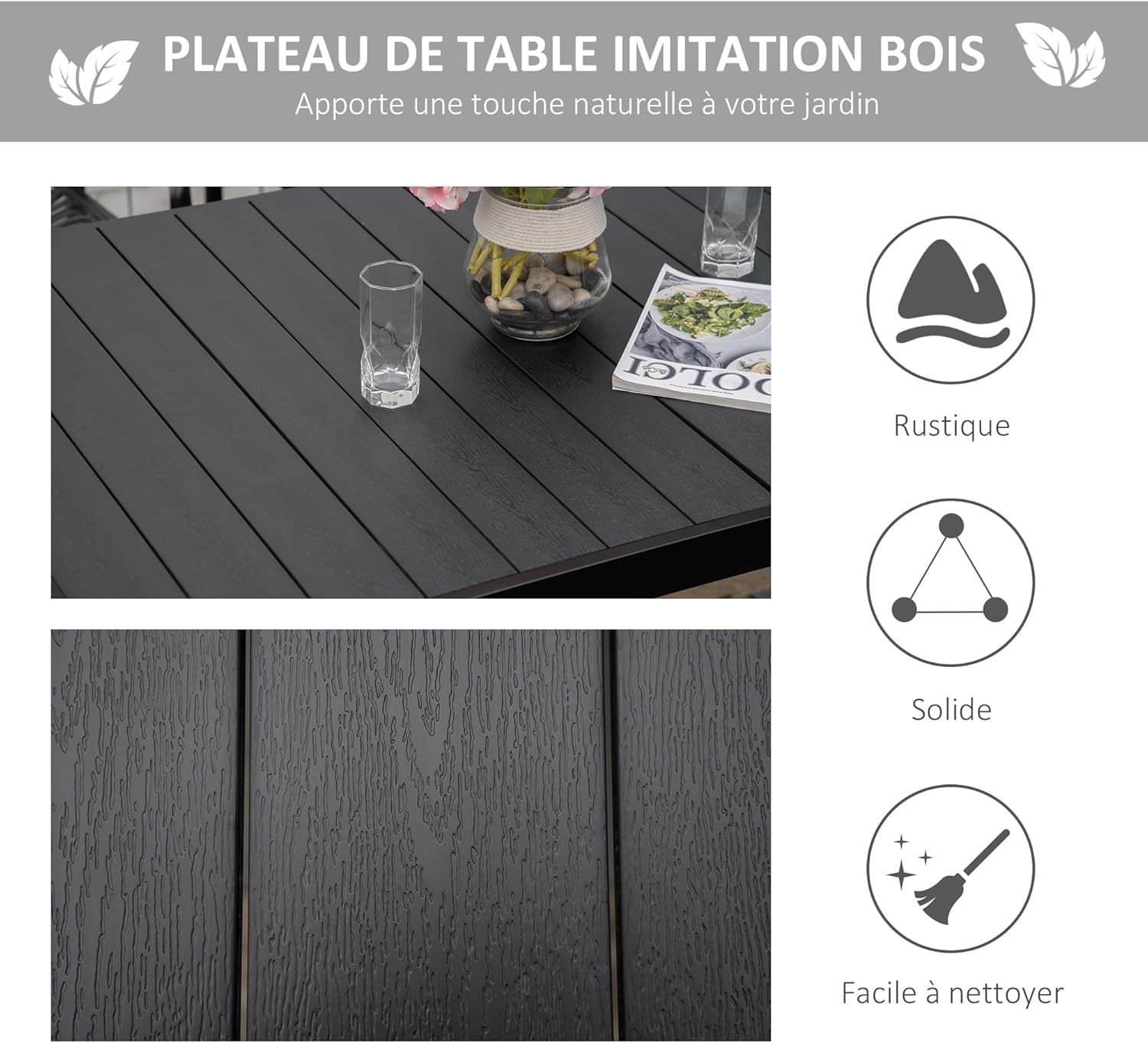 Outsunny - Table à manger extérieure - 140x90x74 cm - aluminium, 6 personnes