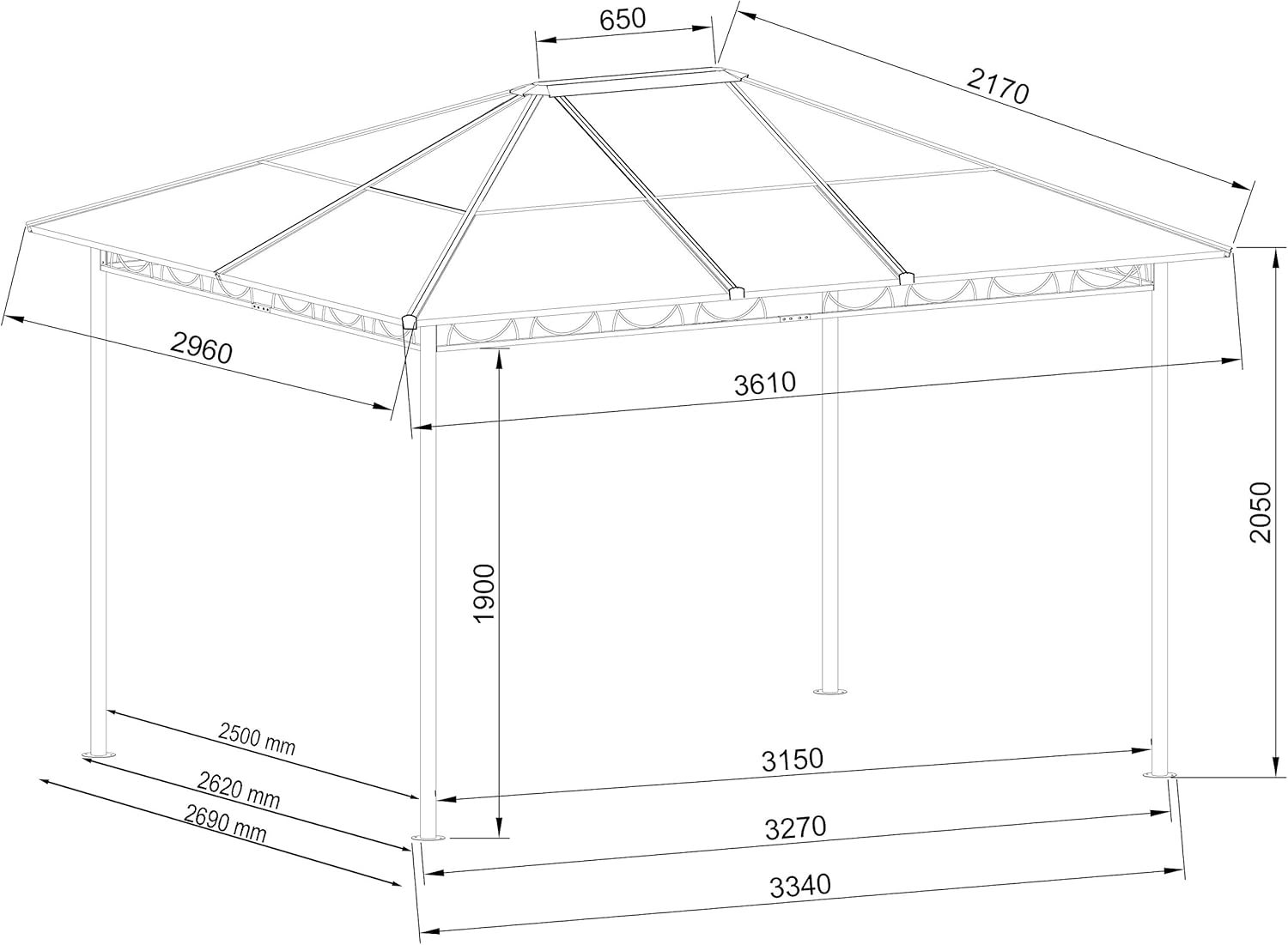 QUICK STAR - tonnelle rigide métal - 3 x 3,6 m - panneaux latéraux polycarbonate, anti-poussière