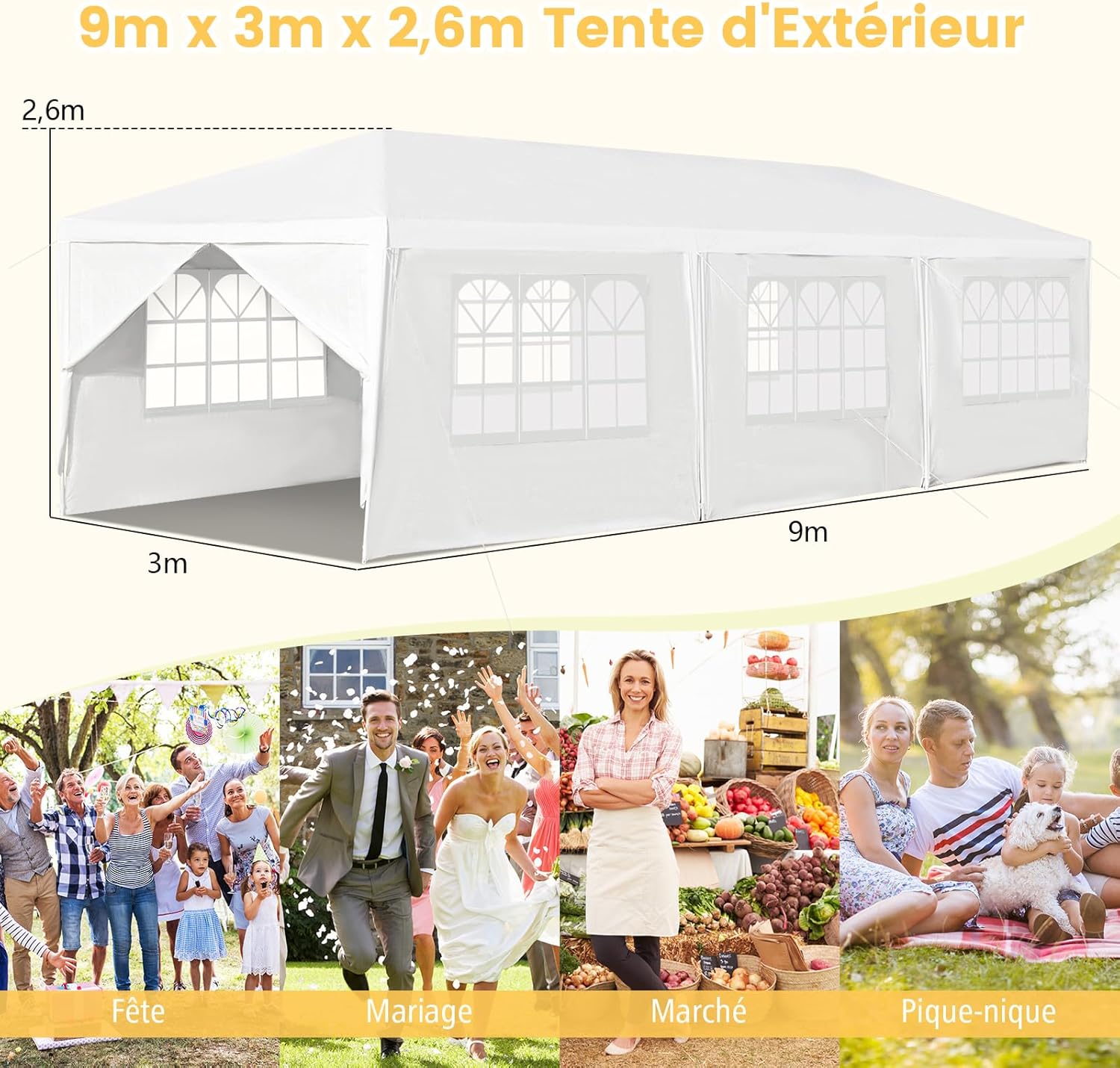 COSTWAY - Tonnelle de Jardin - 3x9m - 6 murs, 2 portes, abri robuste