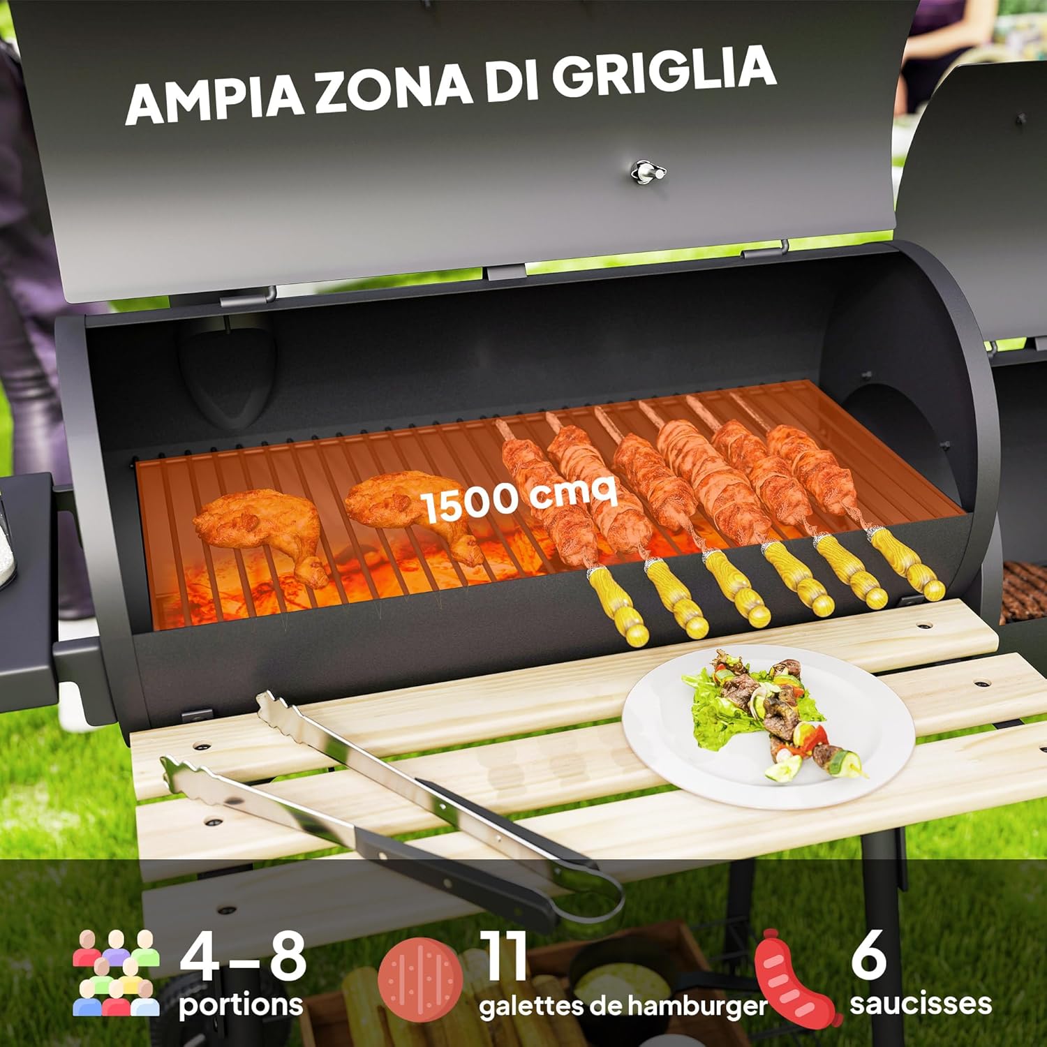Outsunny - barbecue fumoir sur pied - acier noir - roulettes, étagères, thermomètre