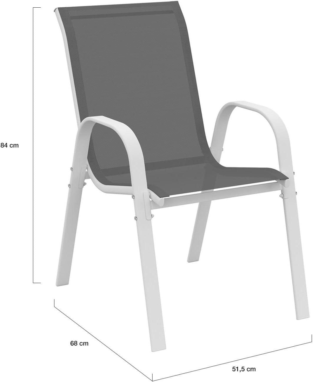 IDMarket - Madrid salon de jardin 150 cm, 6 chaises empilables, blanc/gris