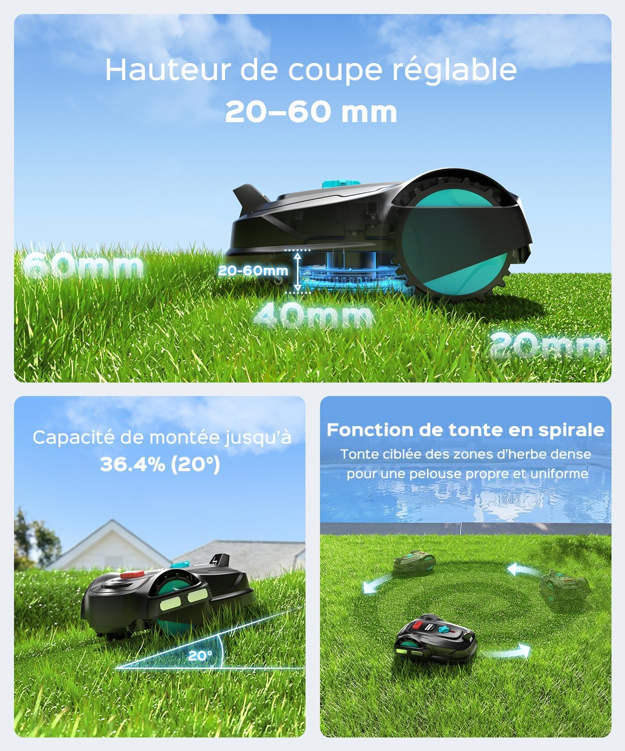 YARDCARE - M800Plus - tondeuse robot 800m², GPS, App, recharge auto