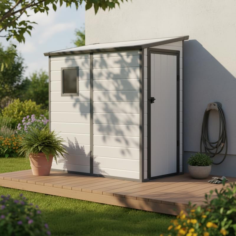 Jôbu - Abri de jardin adossé résine - 2,09m² - fenêtre, aération, kit fondation, acier galvanisé