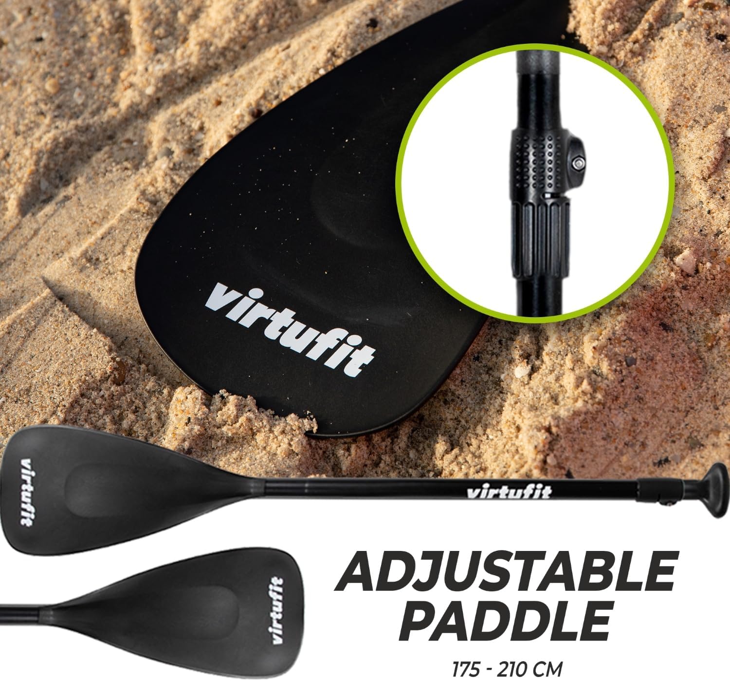 VirtuFit Planche de SUP Surfer 305 gonflable avec voile de planche à voile, planche de stand up paddle noire, accessoires, pagaie, pompe, sac de transport, support GoPro, débutant à avancé, 305 x 81 x