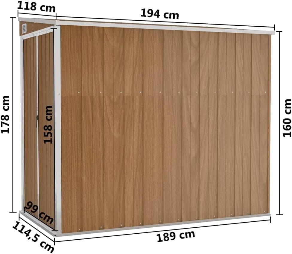 ShGaxin - abri de jardin mural acier, 118x194x178 cm, brun, galvanisé - 316224