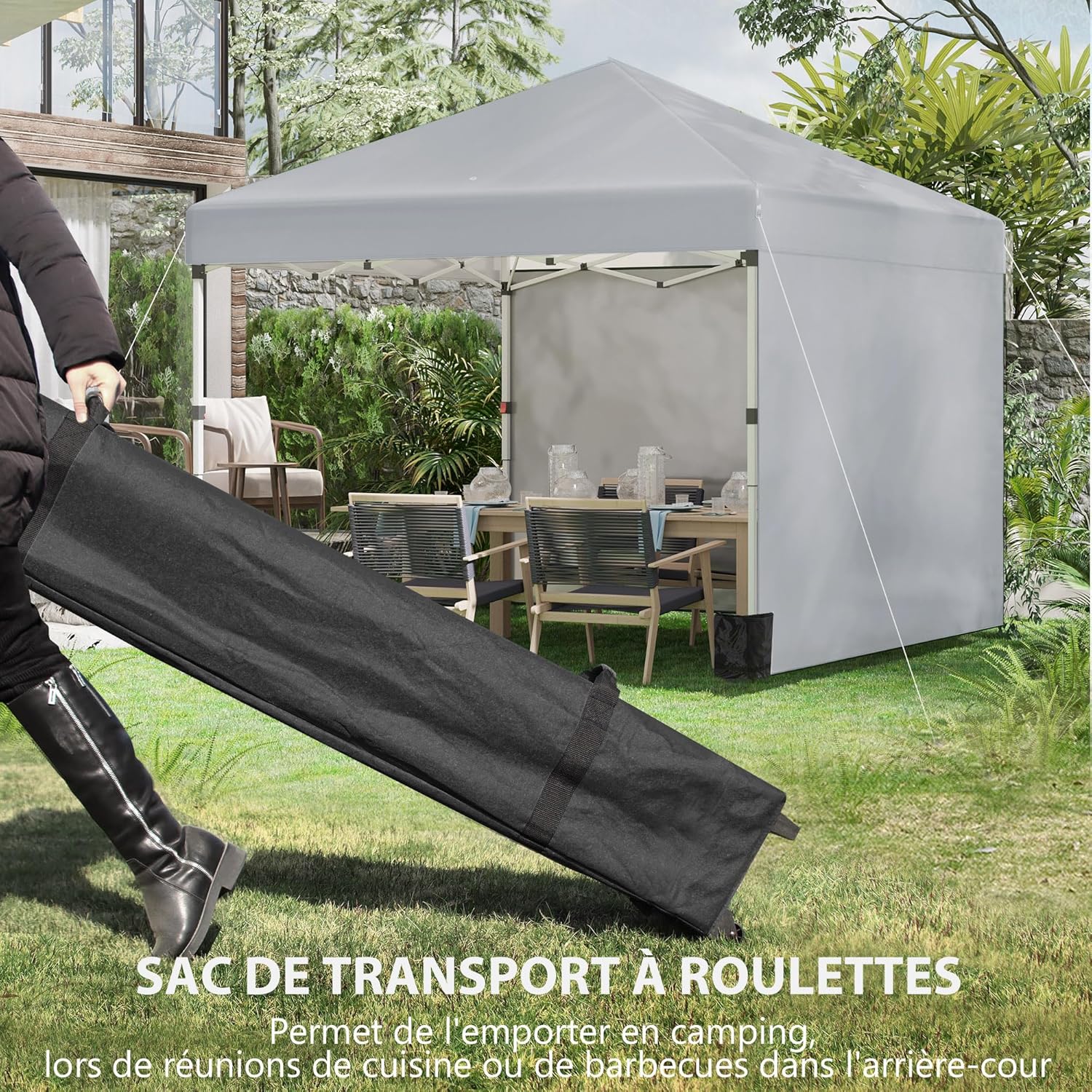 Outsunny - tonnelle pop-up réglable UV30+ 297x297x288cm - 2 parois, sac inclus