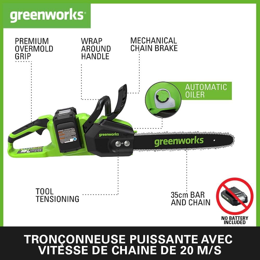 Greenworks - tronçonneuse sans balais - 35cm - 20 m/s, graisseur auto, garantie 3 ans