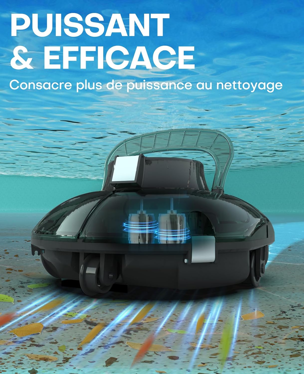 WINNY POOL CLEANER Winny 200 Robot Piscine, Aspirateur Piscine Sans Fil Avec Batterie, Autonomie 75 Min pour Piscines Hors-Sol 60m², Double Filtration,Stationnement Automatique(Transparent Vert Blanc)