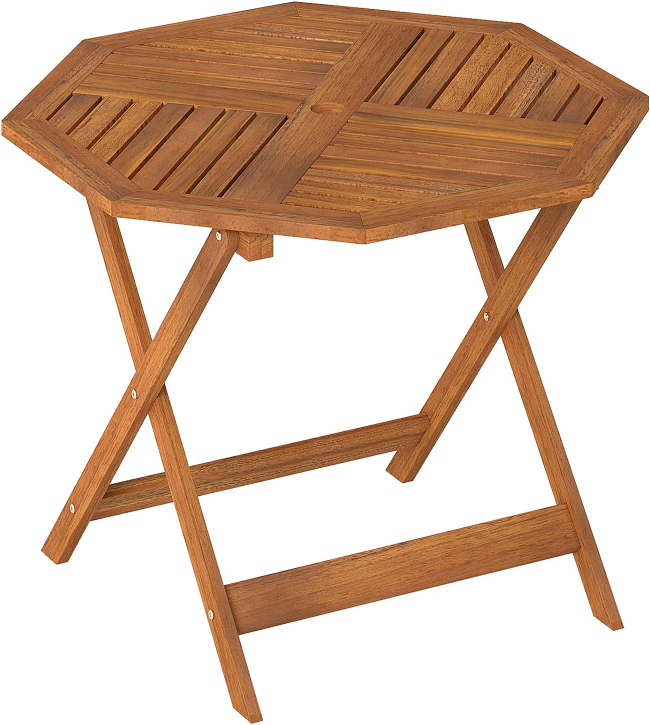 GOPLUS - Table de jardin octogonale - 90x72cm - bois, plateau lattes, trou de parapluie, charge 30kg
