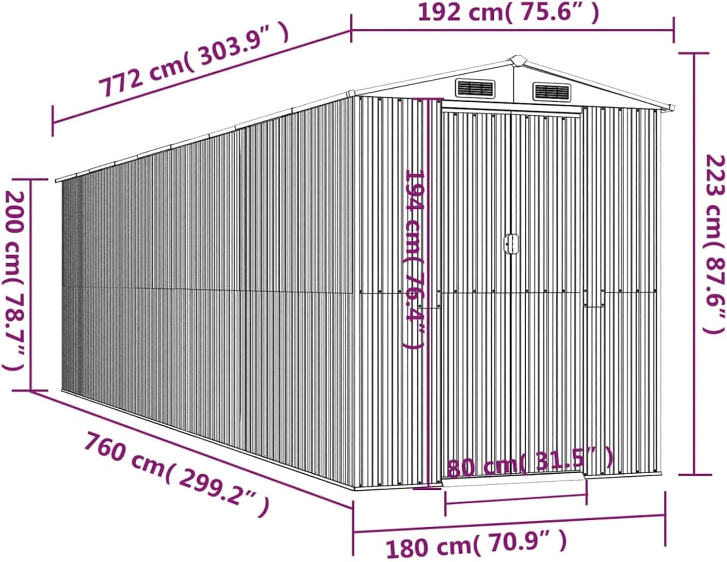 ShGaxin Abri de jardin, abris pour parcelles, abris de jardin, abri de jardin extérieur, maisons préfabriquées, acier galvanisé anthracite 192 x 772 x 223 cm