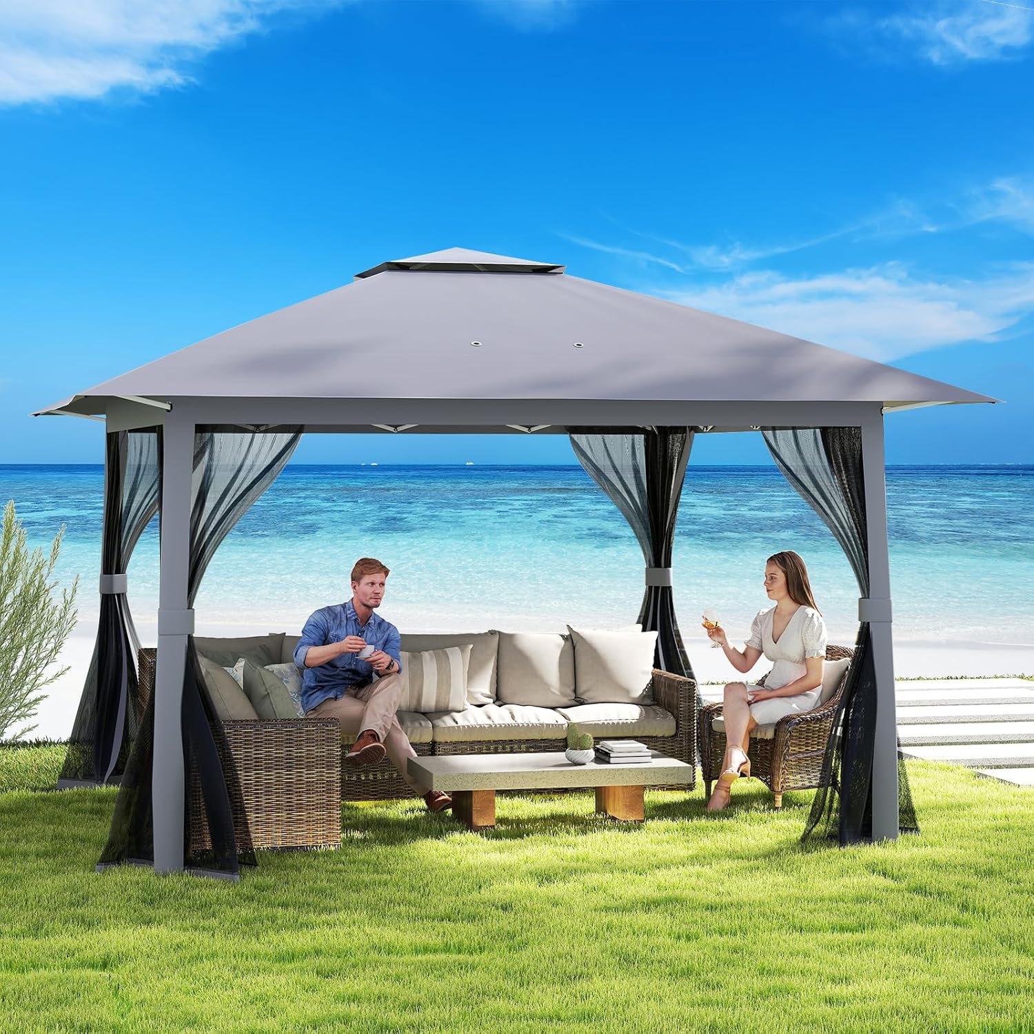 RELAX4LIFE - tonnelle pliante série 4x4 m - moustiquaire, tissu anti-UV, cadre métal