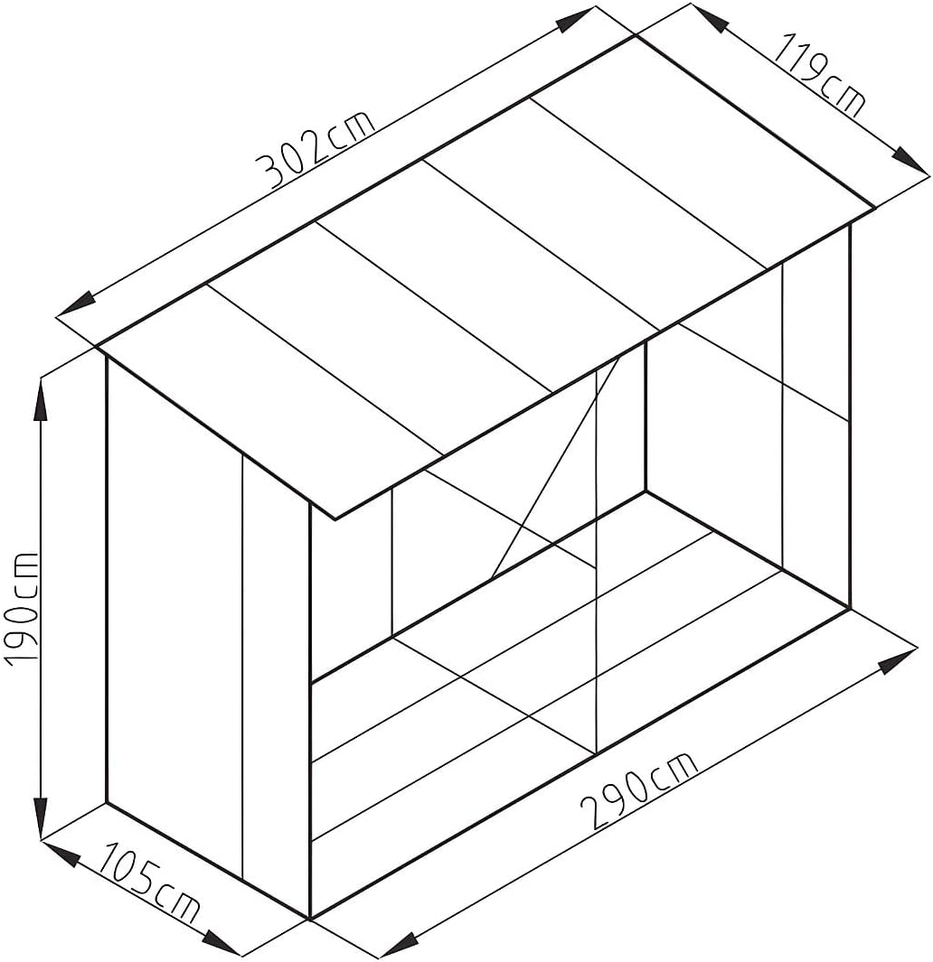 Vente-unique - Abri bûches métal en acier galvanisé effet bois 5,78 m3-7 stéres - L302 x P119 x H190cm - VARWOOD
