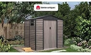 Vente-unique - Abri de Jardin métal effet bois gris 4,15 m² - acier galvanisé - ADELMO