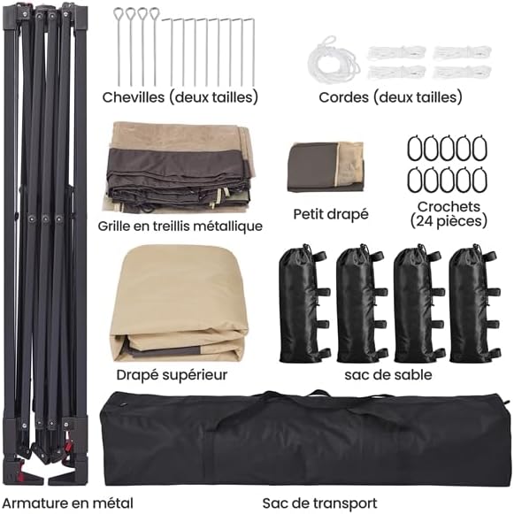 Yaheetech - tonnelle jardin série kaki/brun - 3,3x3,3m - moustiquaires, toile imperméable