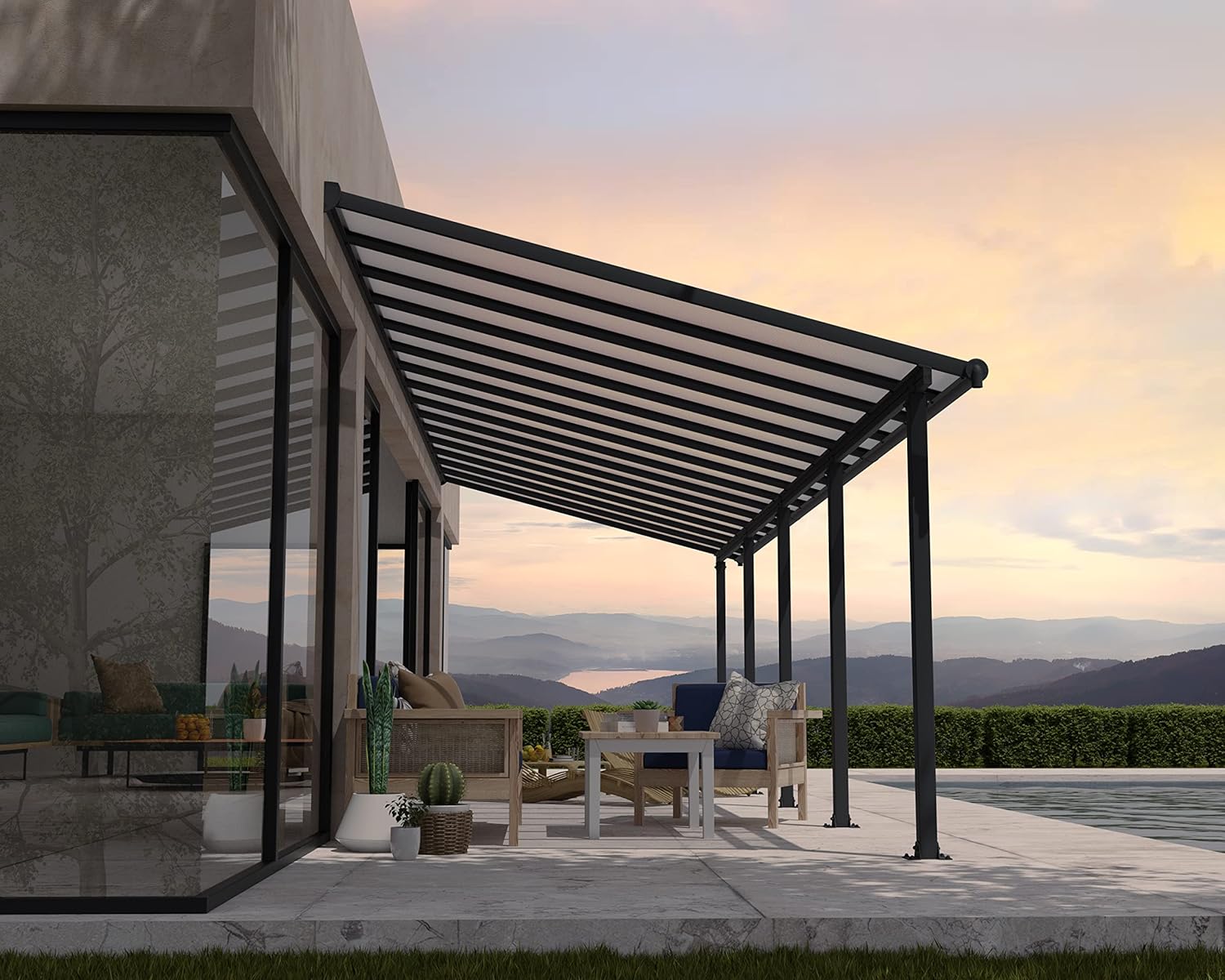 Canopia - Pergola aluminium adossée 27,3m², polycarbonate, garantie 12 ans