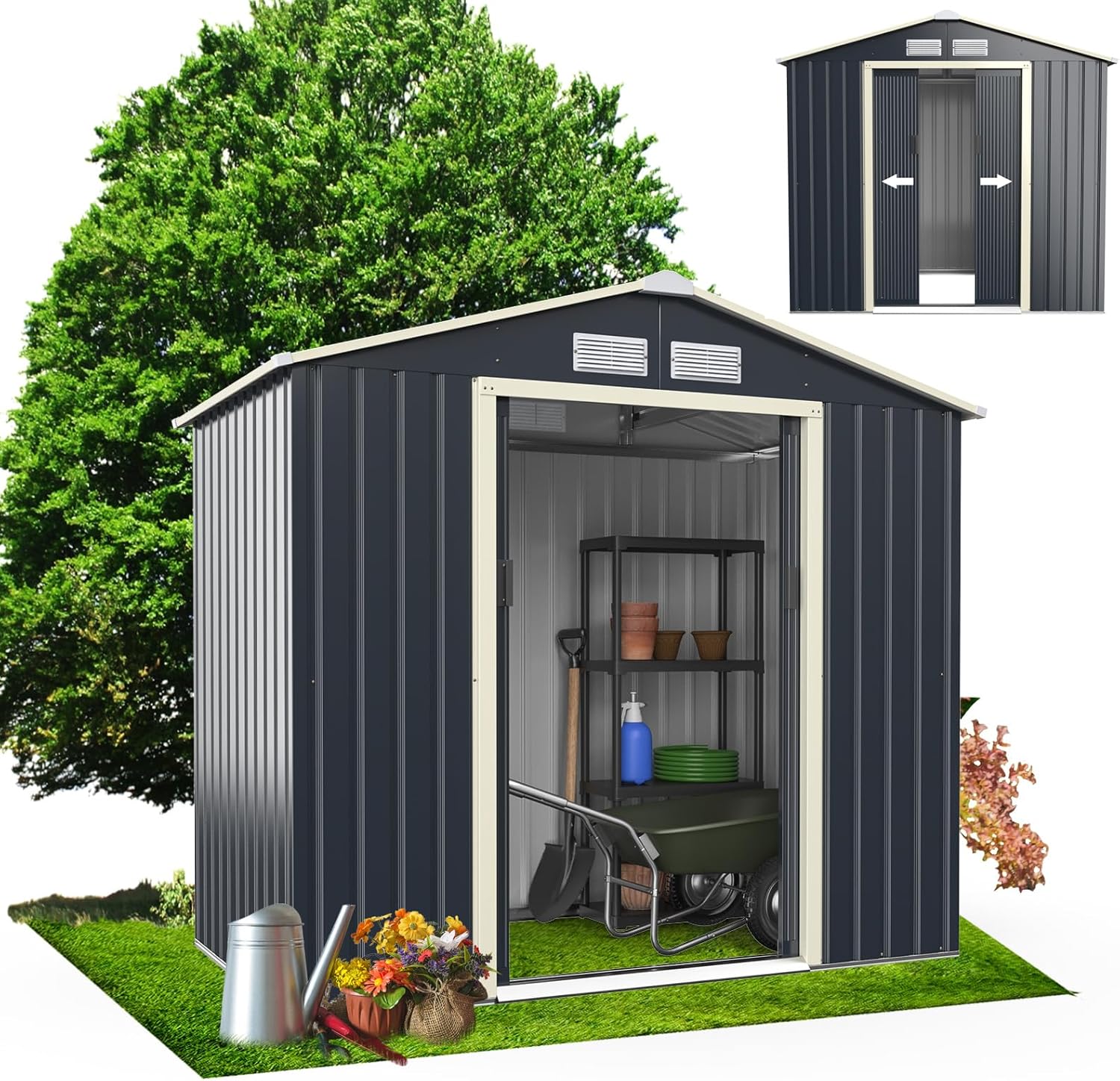 RELAX4LIFE - Abri de Jardin Métal série Toit en pente - 213x128x195cm - Porte coulissante, résistant, 3m2