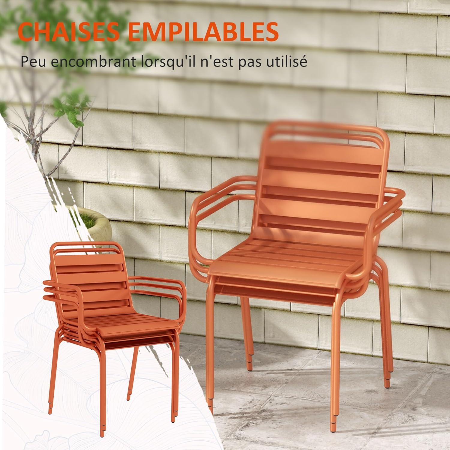 Outsunny - salon de jardin 7 pièces - table + 6 chaises acier rouge