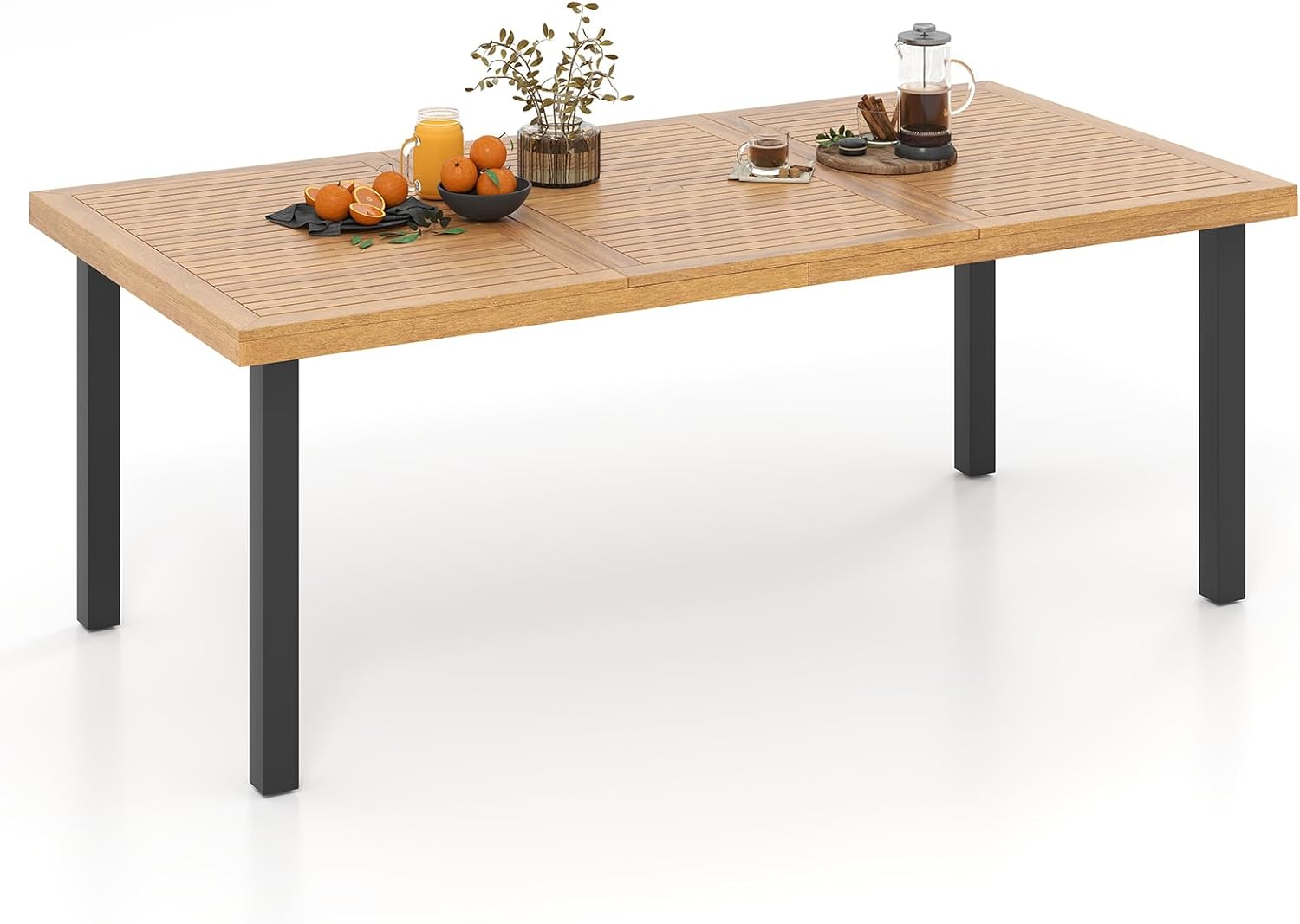 GOPLUS - Table à manger bois FSC 200x100x75cm - 8 pers, trou parasol