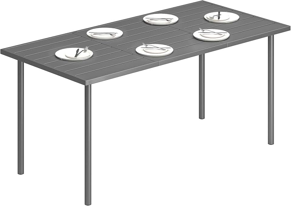 Outsunny - Table jardin série 6 pers - 165x80 cm - métal lattes, extérieur