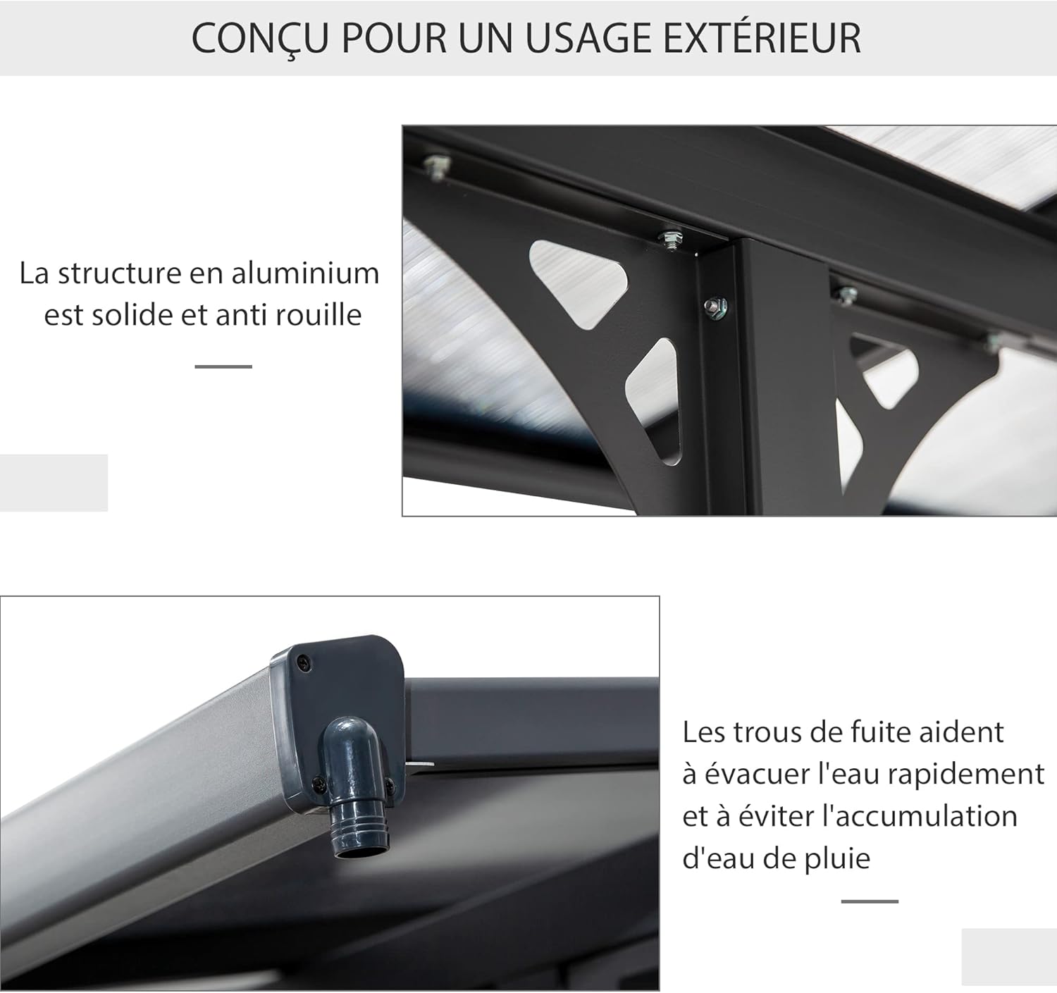 Outsunny - Pergola adossée aluminium 4,5x3m toit UV, gouttière, gris