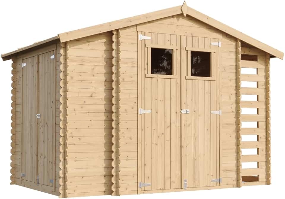 TIMBELA - M389 - Abri de jardin bois 206x328x218cm, toit étanche, fenêtres