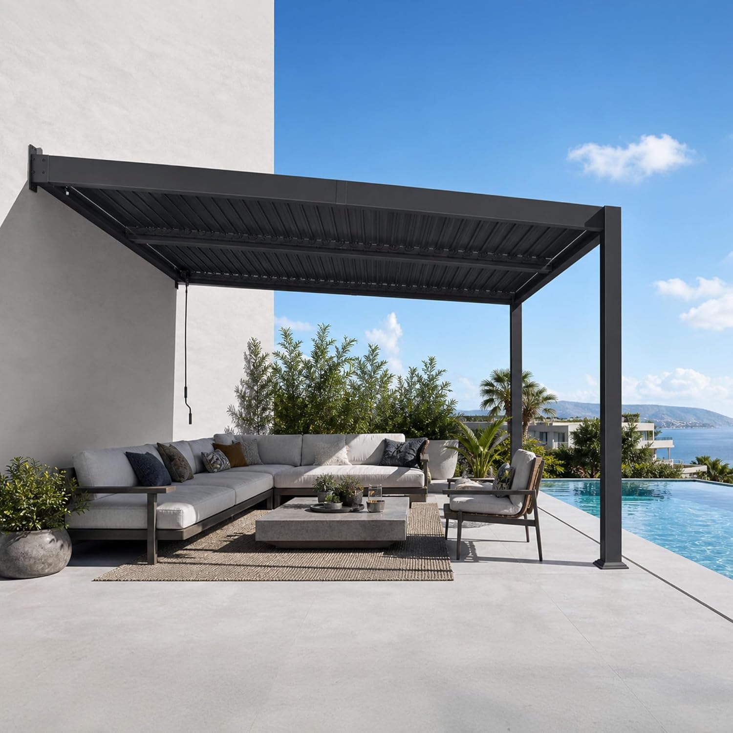 PURPLE LEAF - pergola bioclimatique adossée - 2,5x3,65m - aluminium, lames orientables, imperméable, gain de place