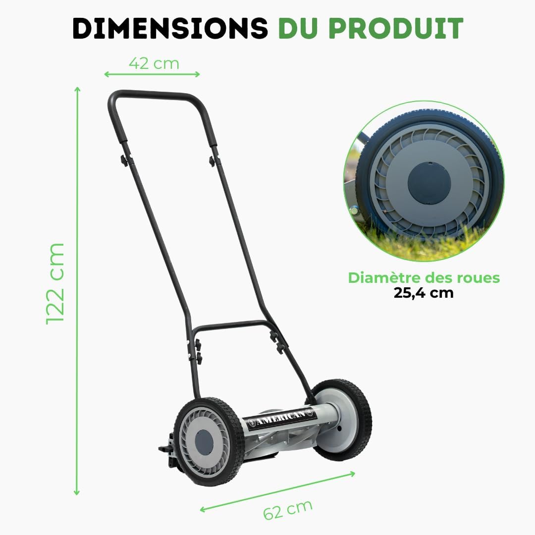 VENTEO - Tondeuse Hélicoïdale 5 lames 45cm réglable, silencieuse