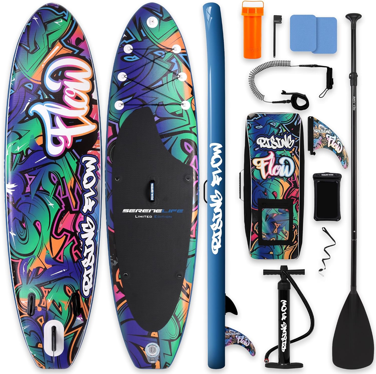 SereneLife - Stand Up Paddle adulte - 6” - gonflable, antidérapant, accessoires inclus, SLSUPB18