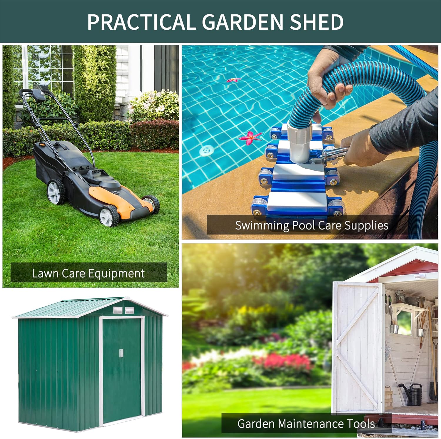 Outsunny Abri de Jardin en métal 2,77 m² cabane de Jardin 213 x 130 x 185 cm cabanon Rangement Outils avec kit de Fondation, Porte coulissante verrouillables et 4 aérations - Vert
