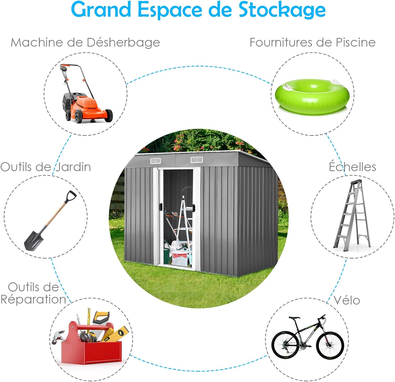 RELAX4LIFE - abri de jardin acier galvanisé 238x131x181cm, ventilé, double porte - RELAX4LIFE3,11㎡