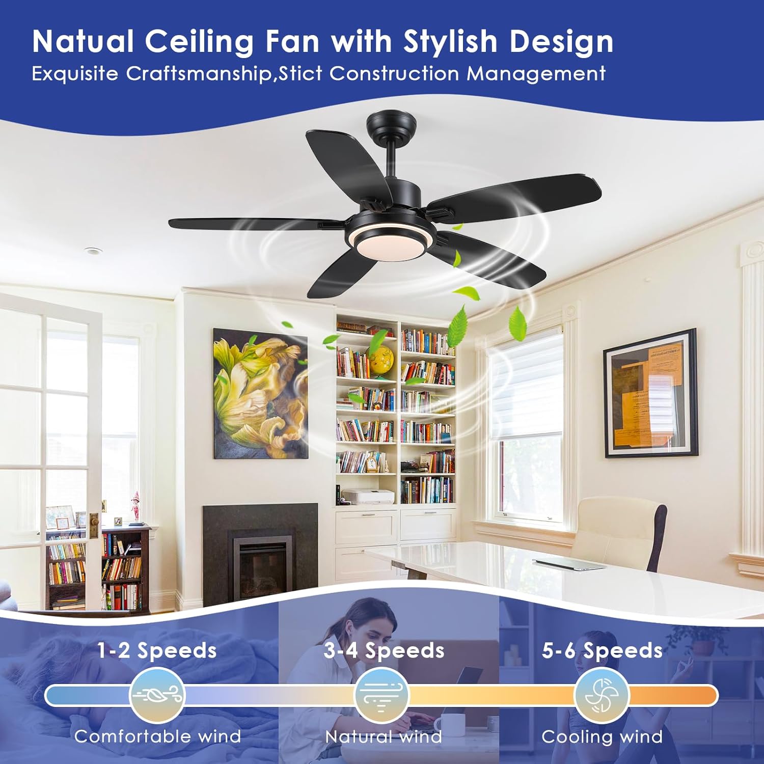 Kviflon - Ventilateur Connecté Série Moderne - 127cm - DC Réversible, LED, Silencieux