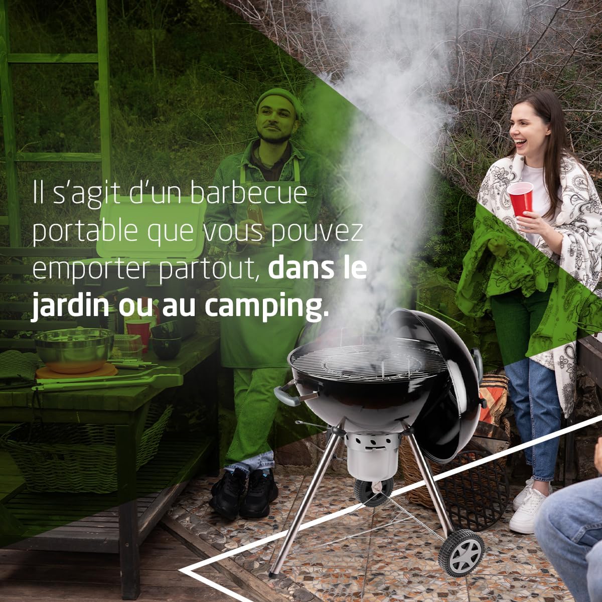 Amig - Fireplus barbecue rond 68x64x100cm, couvercle, roues