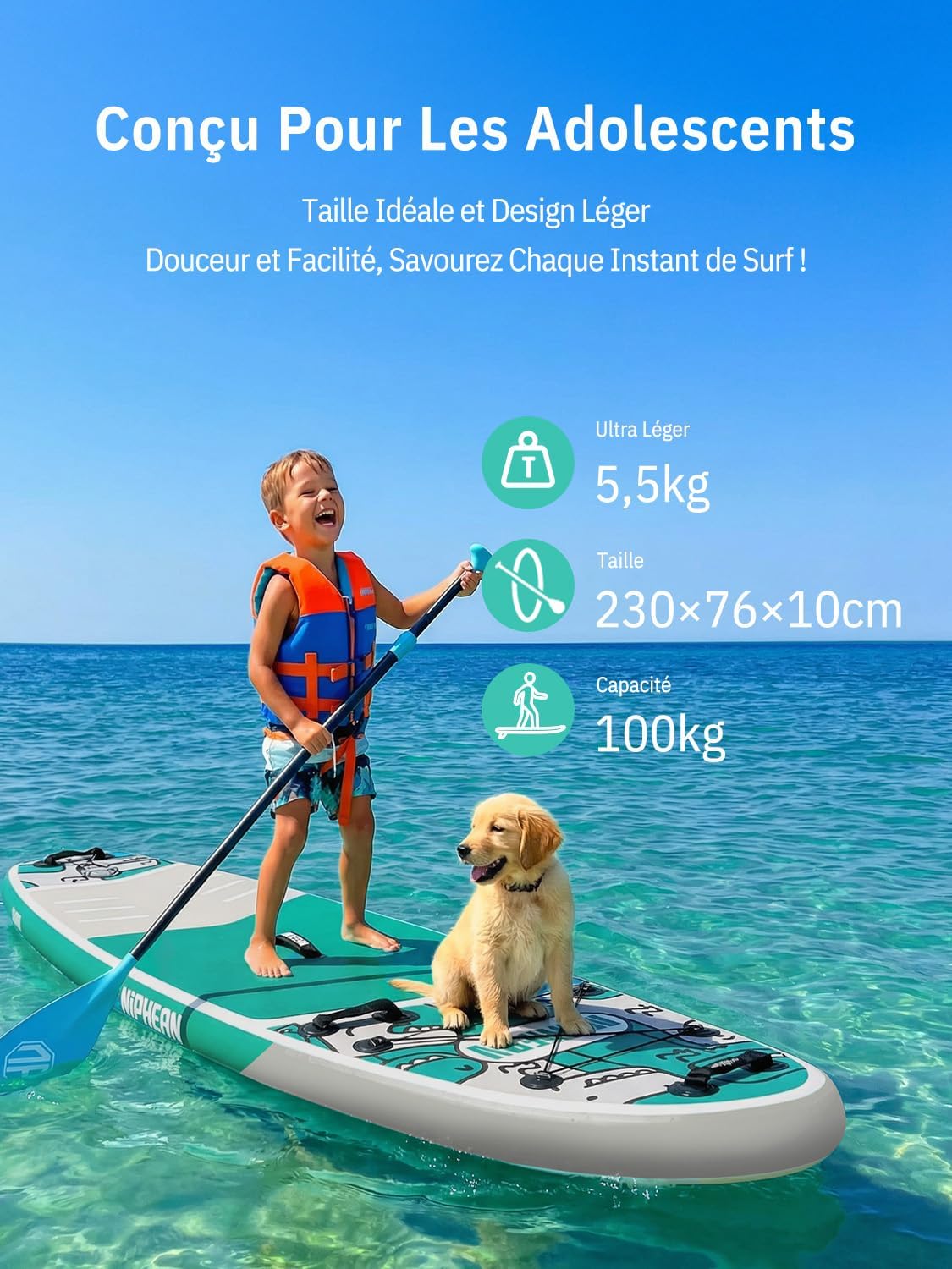 Niphean - planche SUP adulte 320cm, 200kg, accessoires & siège